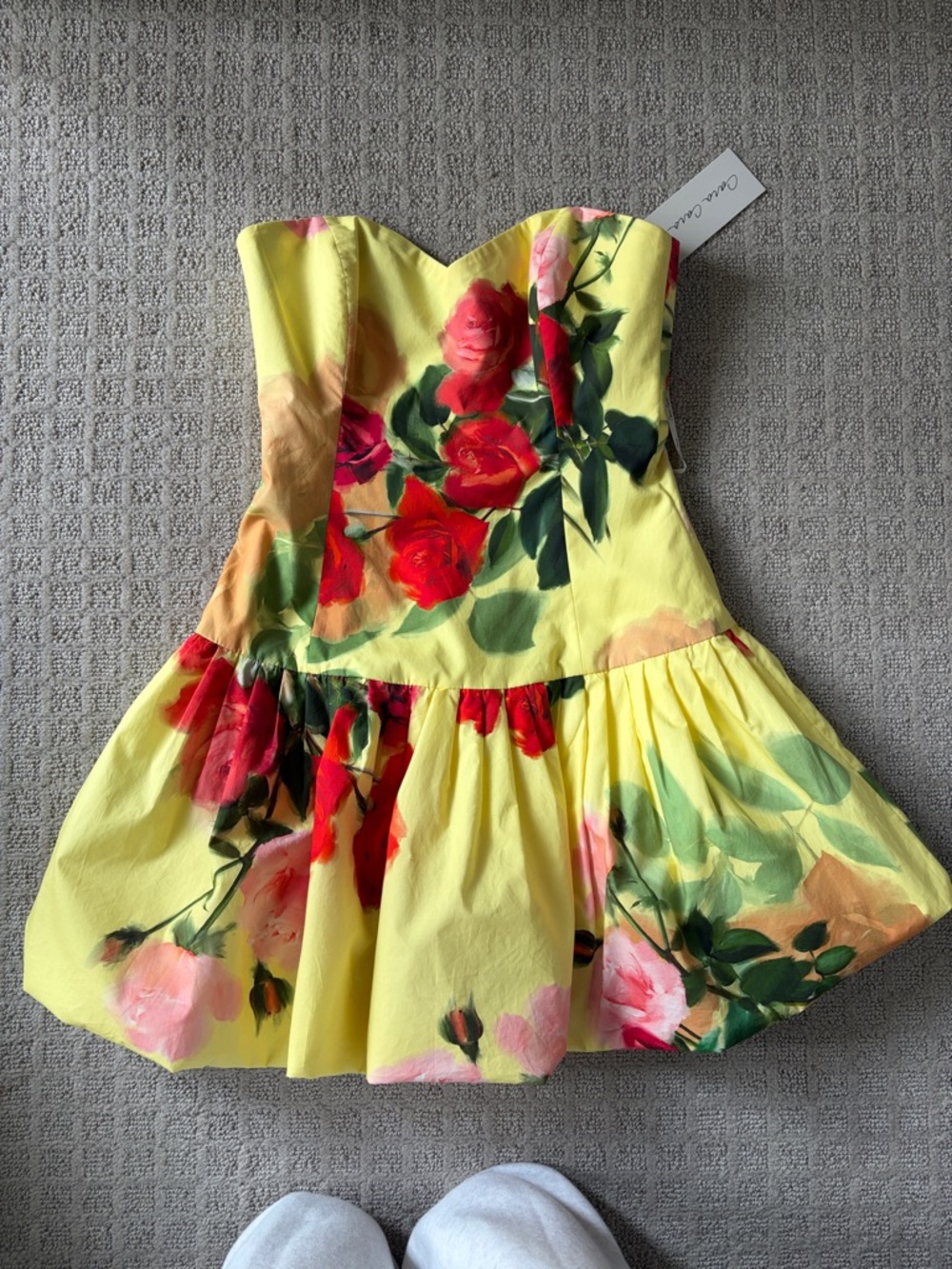 NWT Cara Cara Yellow Floral Strapless Bubble Dress
